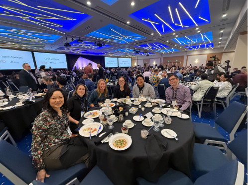 table of staff at lunch