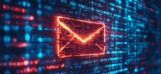 Glowing computer screen depicting phishing email