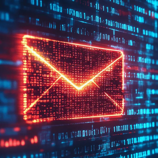 Glowing computer screen depicting phishing email