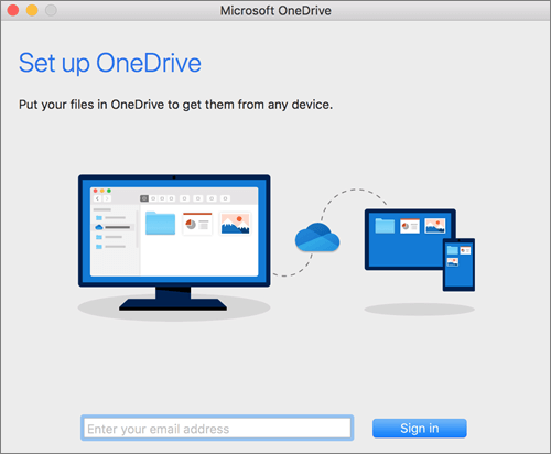 Screenshot of the first page of OneDrive Setup