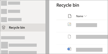 A screenshot showing the Recycle Bin tab in OneDrive.com.